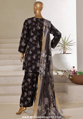 Sadabahar Printed Lawn with Farshi Shalwar Collection - 2025 (Black Floral)